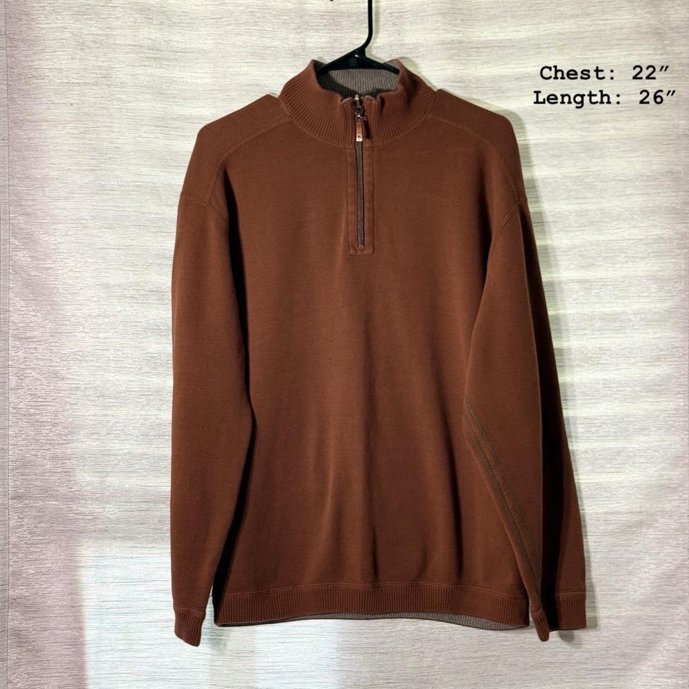 Tommy Bahama 1/4 Zip Sweater Pullover Mock Neck Brown Men's Medium‎